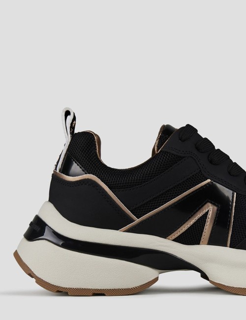 Sneakers Victoria Donna in pelle nera e dettagli specchio