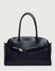 Aura Alba Large leather shoulder bag with strap black