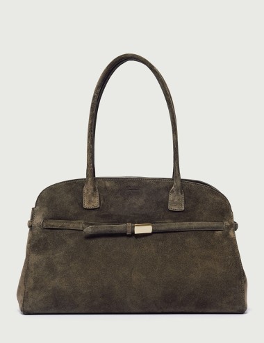 Borsa Aura Peach Large a spalla in suede con tracolla verde bosco