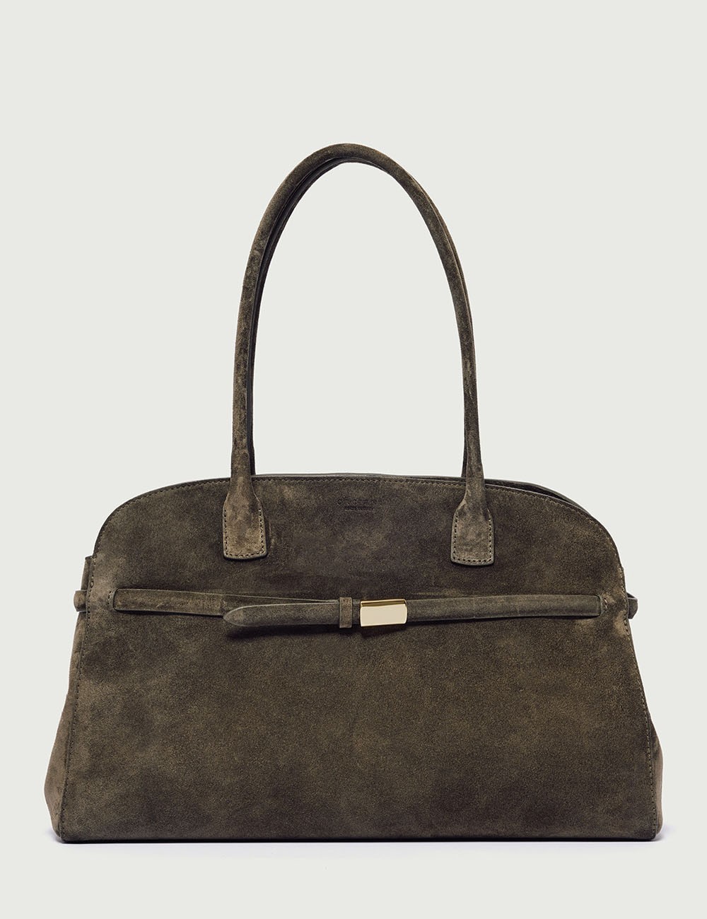 Borsa Aura Peach Large a spalla in suede con tracolla verde bosco