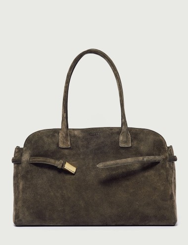 Borsa Aura Peach Large a spalla in suede con tracolla verde bosco