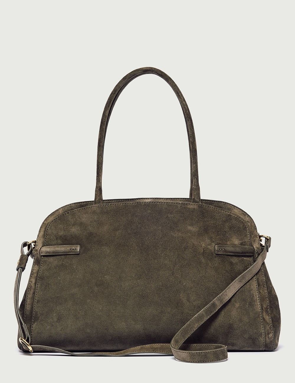 Borsa Aura Peach Large a spalla in suede con tracolla verde bosco