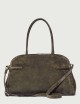 Borsa Aura Peach Large a spalla in suede con tracolla verde bosco