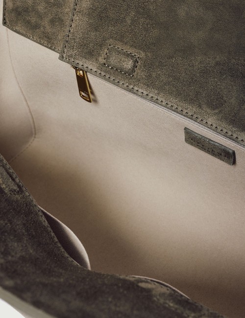 Borsa Aura Peach Large a spalla in suede con tracolla verde bosco