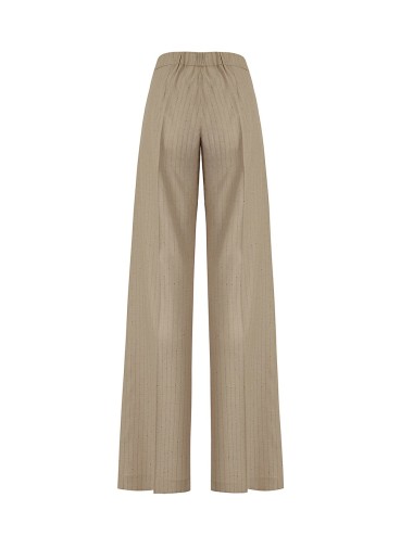 Pantalone largo in flanella con cristalli mastice