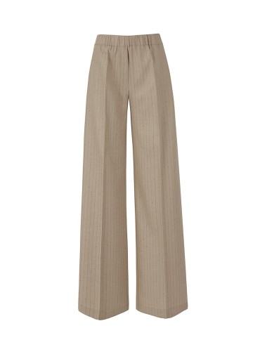 Pantalone largo in flanella con cristalli mastice