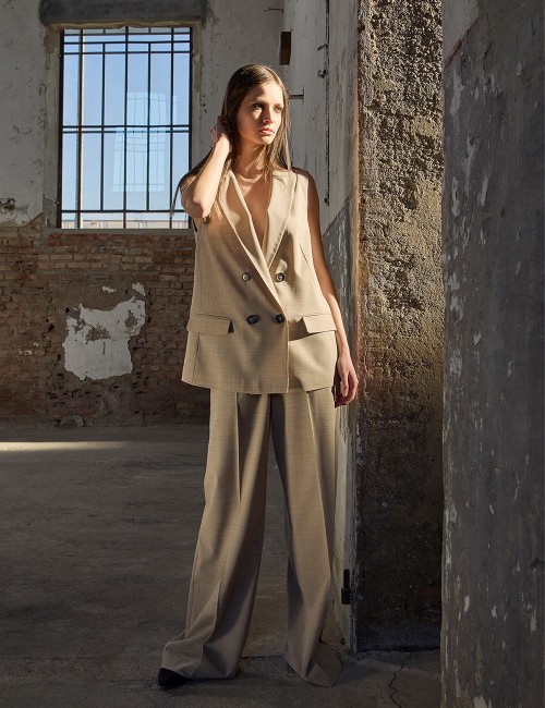 Pantalone largo in flanella dii lana merinos visone