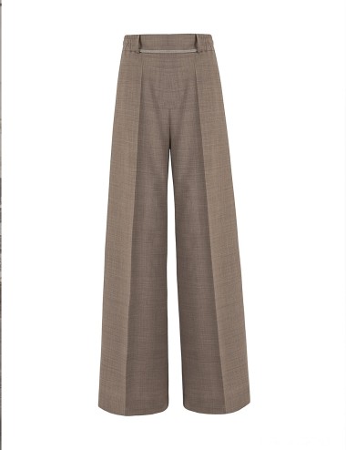 Pantalone largo in flanella dii lana merinos visone
