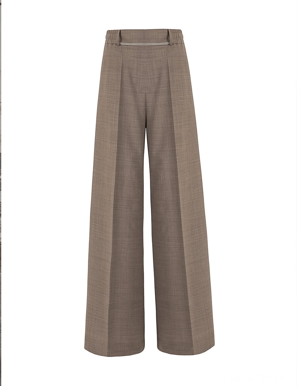 Pantalone largo in flanella dii lana merinos visone