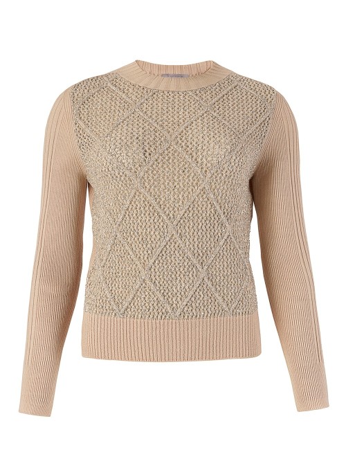 Maglia girocollo slim rombi con paillettes mastice