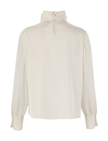 Camicia in raso fluido pieghe collo gesso