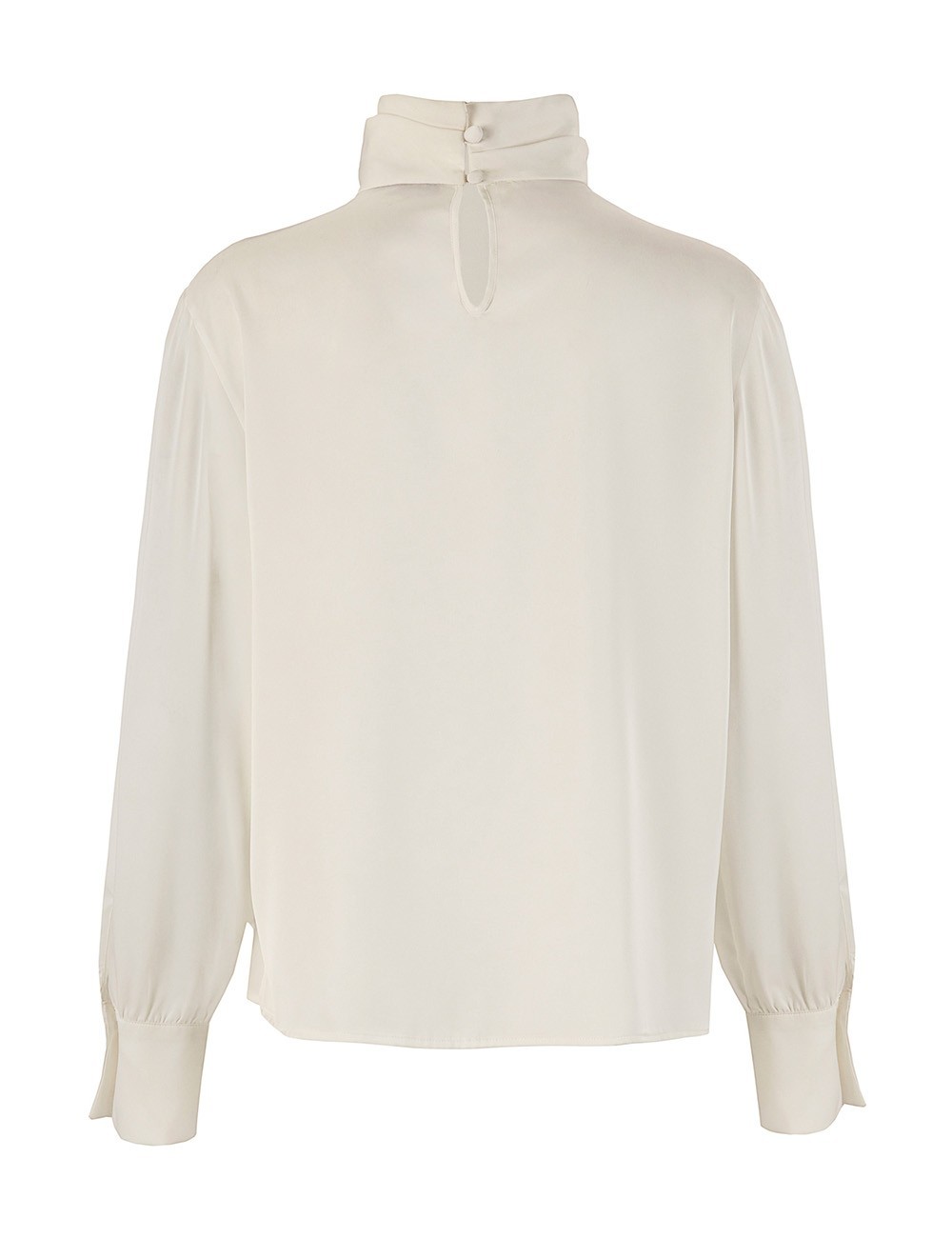 Camicia in raso fluido pieghe collo gesso
