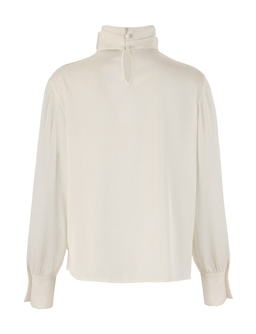 Camicia in raso fluido pieghe collo gesso