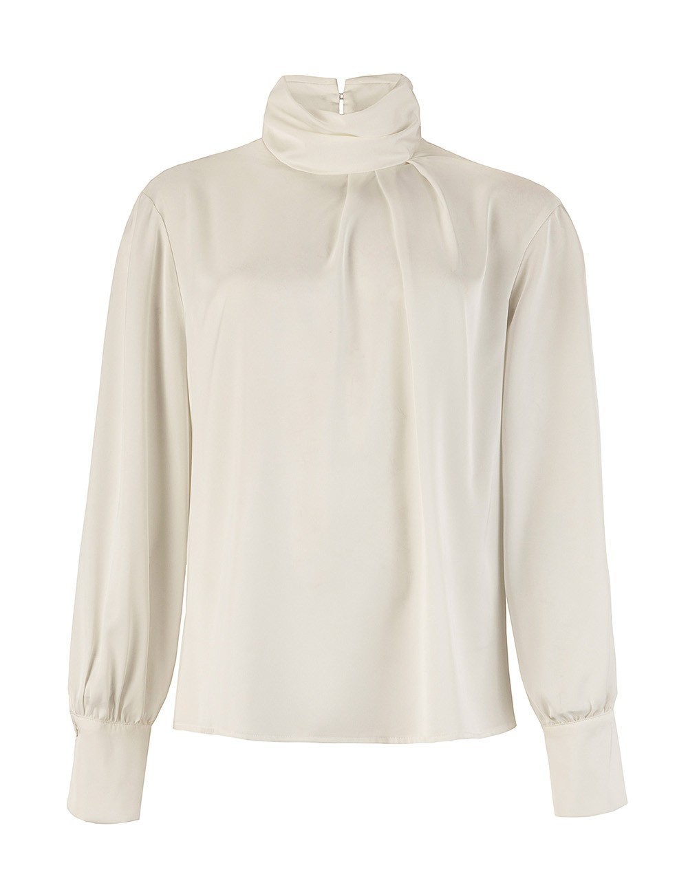 Camicia in raso fluido pieghe collo gesso
