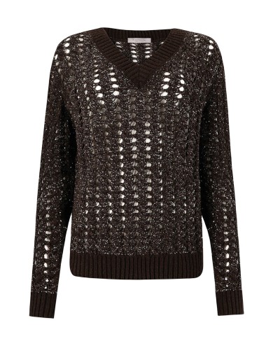 Maglia con scollo v con trecce e cristalli wenge
