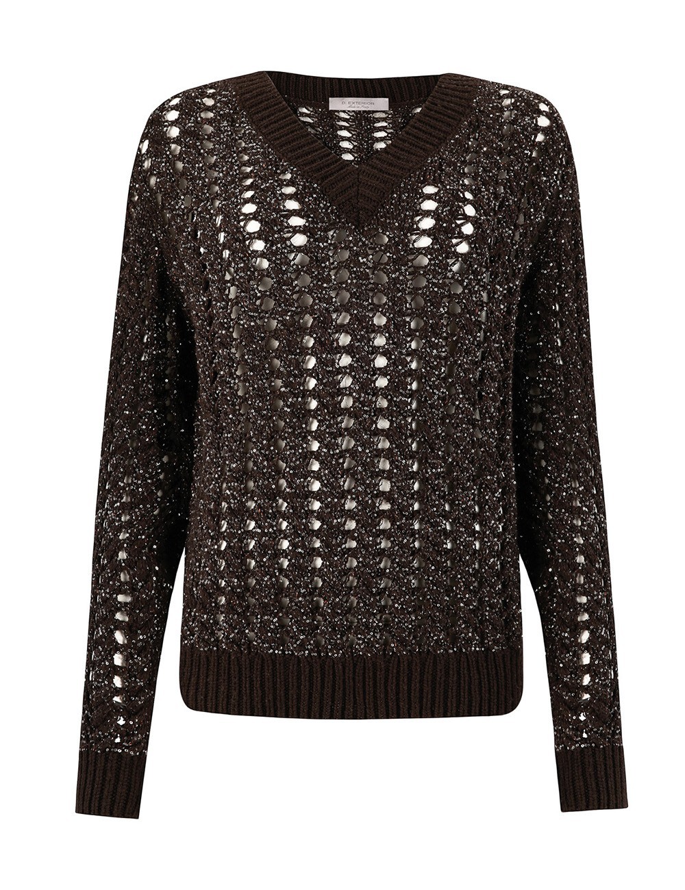 Maglia con scollo v con trecce e cristalli wenge