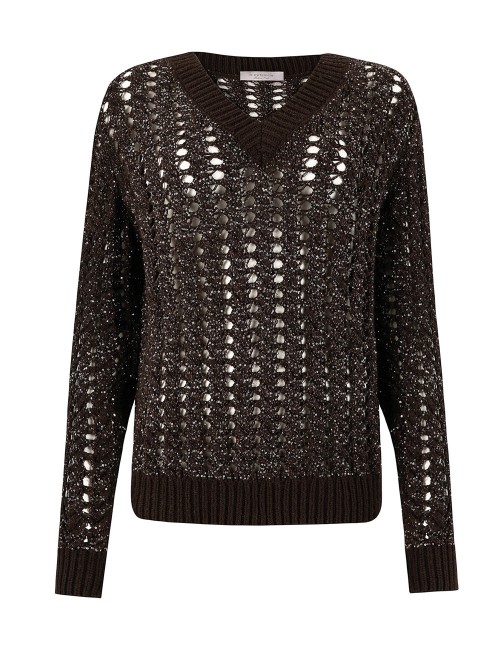 Maglia con scollo v con trecce e cristalli wenge