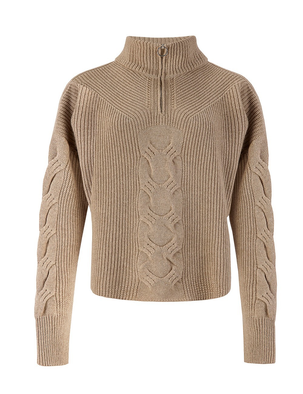 Maglia treccia 3d con zip davanti noce