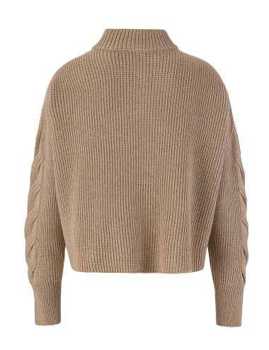 Maglia treccia 3d con zip davanti noce
