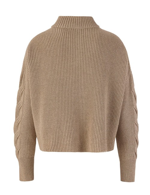 Maglia treccia 3d con zip davanti noce