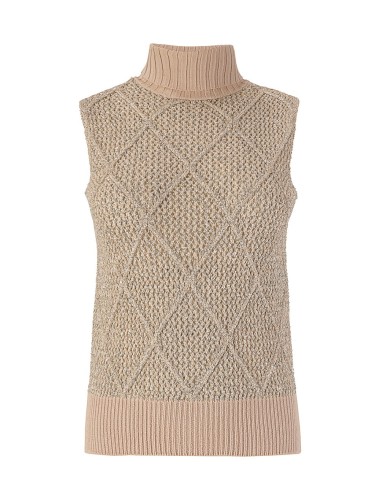 Gilet dolcevita slip rombi con paillette mastice