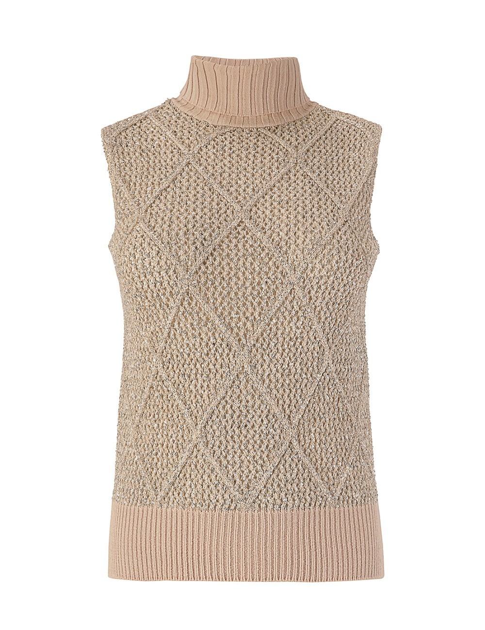 Gilet dolcevita slip rombi con paillette mastice