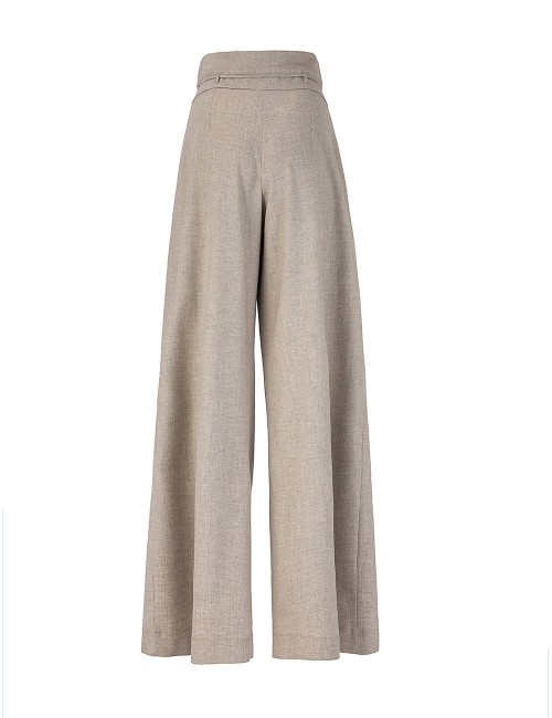 Pantaloni con pieghe coulise in flanella soft gesso