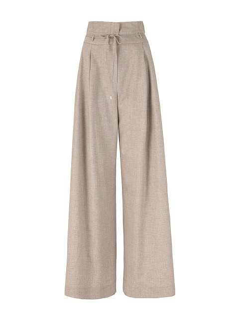 Pantaloni con pieghe coulise in flanella soft gesso