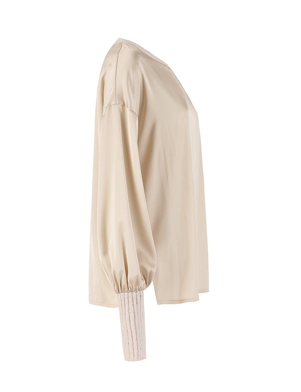 Maglia tunica giro in raso con cristalli gesso