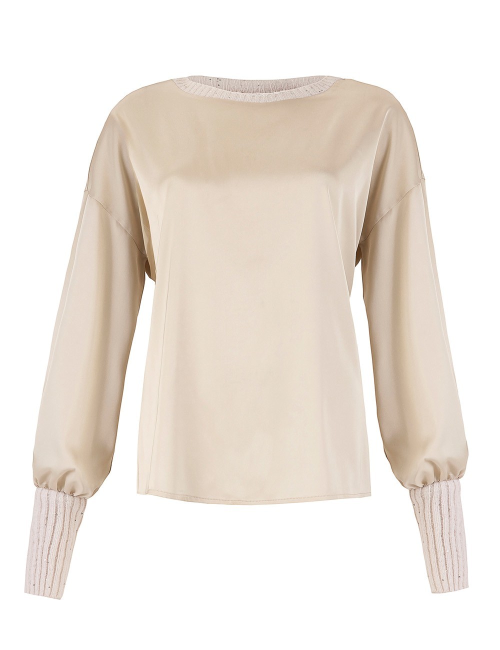 Maglia tunica giro in raso con cristalli gesso