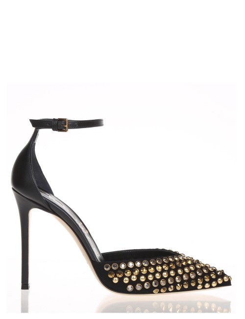 High heel ankle strap pump in soft nappa leather black