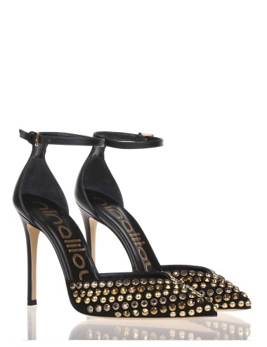High heel ankle strap pump in soft nappa leather black
