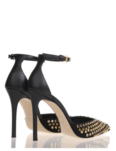 High heel ankle strap pump in soft nappa leather black
