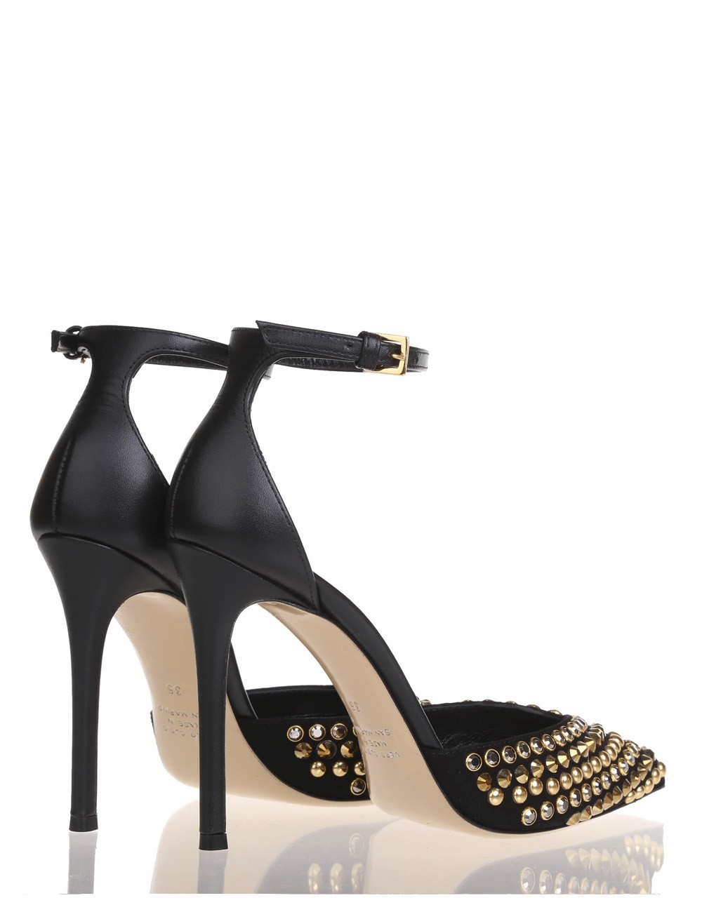 High heel ankle strap pump in soft nappa leather black