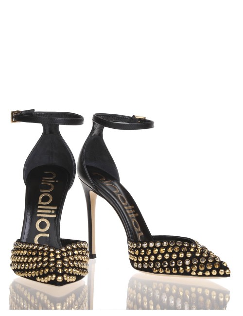 High heel ankle strap pump in soft nappa leather black