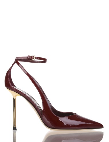 High heel ankle strap pump in patent leather Helen merlot