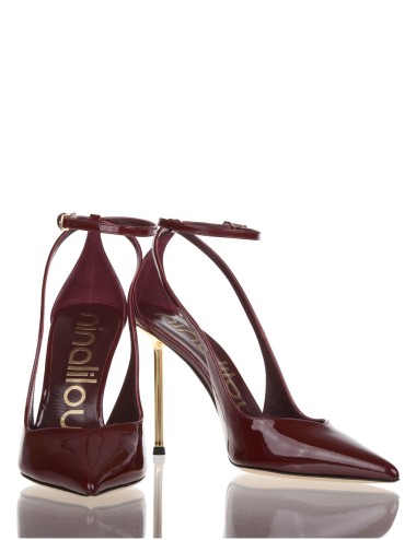 High heel ankle strap pump in patent leather Helen merlot