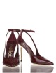 High heel ankle strap pump in patent leather Helen merlot