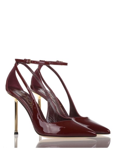 High heel ankle strap pump in patent leather Helen merlot
