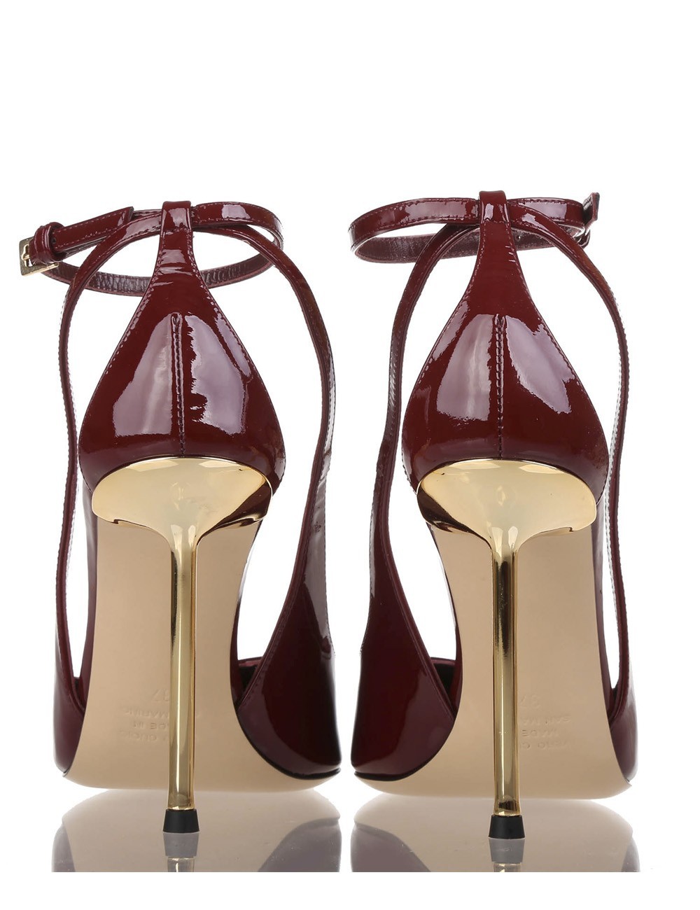 High heel ankle strap pump in patent leather Helen merlot