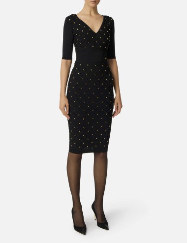 Knit dress with jewel details black