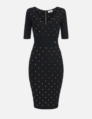Knit dress with jewel details black