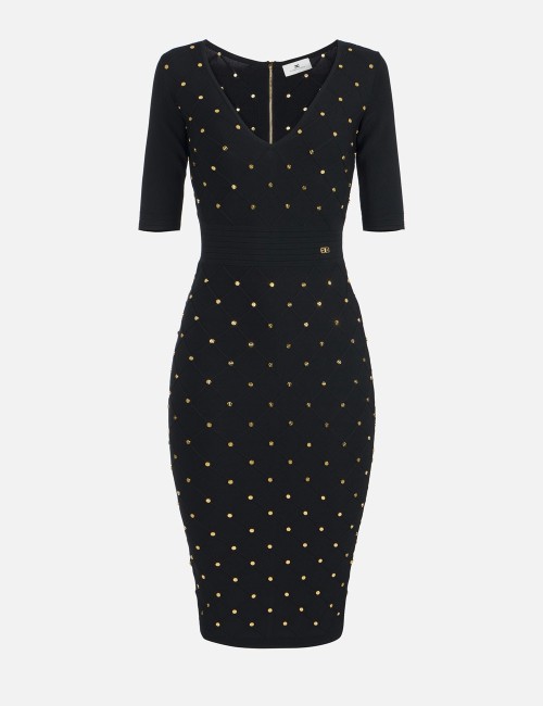 Knit dress with jewel details black