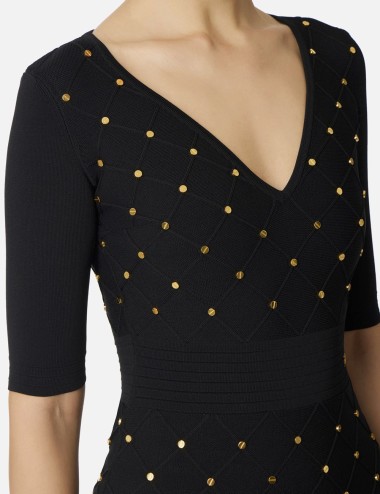 Abito in maglia con dettagli gioiello nero
