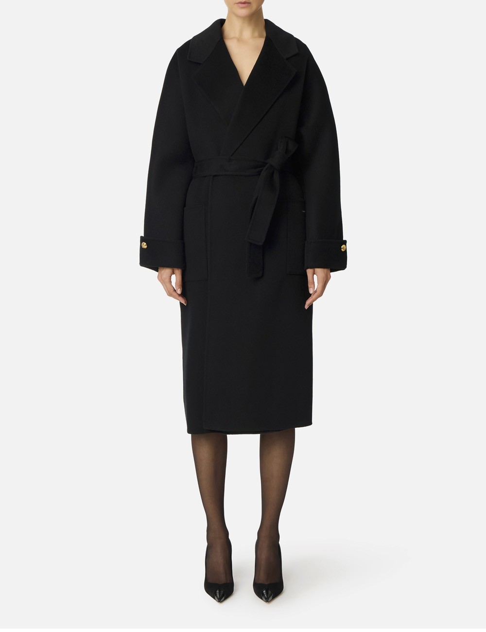 Coat in double wool blend cloth nero