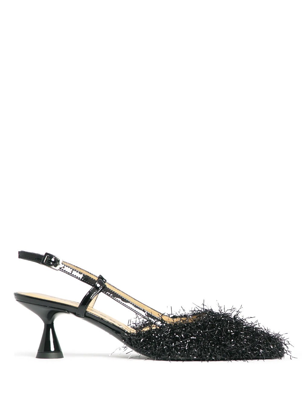 Slingback Décolleté in tessuto charleston nera