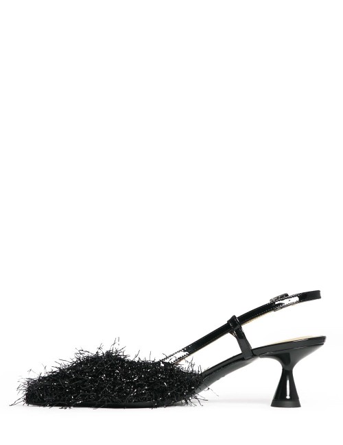 Slingback Décolleté in tessuto charleston nera
