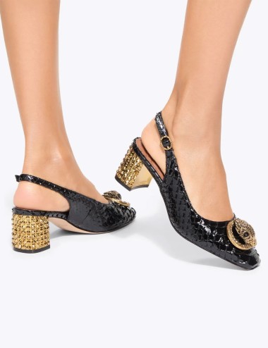 Slingback pitonata con tacco a blocco Chelsea nero oro