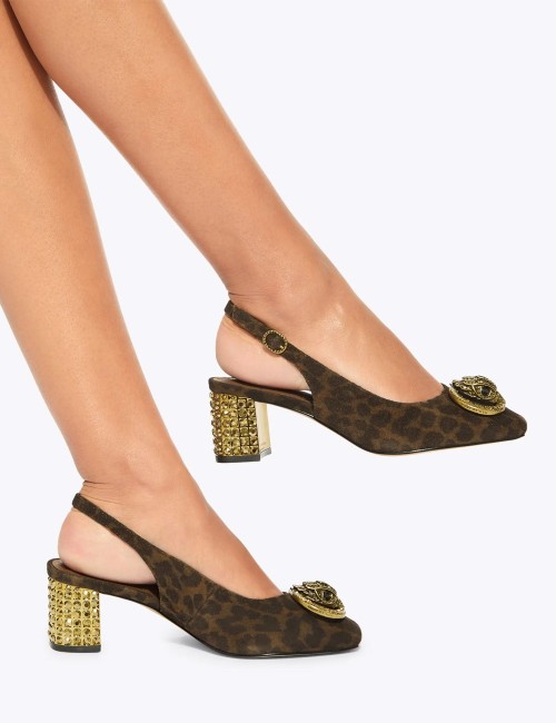 Slingback leopardata con tacco a blocco Chelsea marrone oro