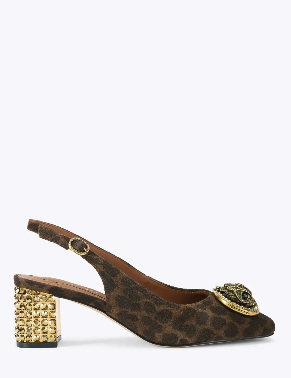 Slingback leopardata con tacco a blocco Chelsea marrone oro